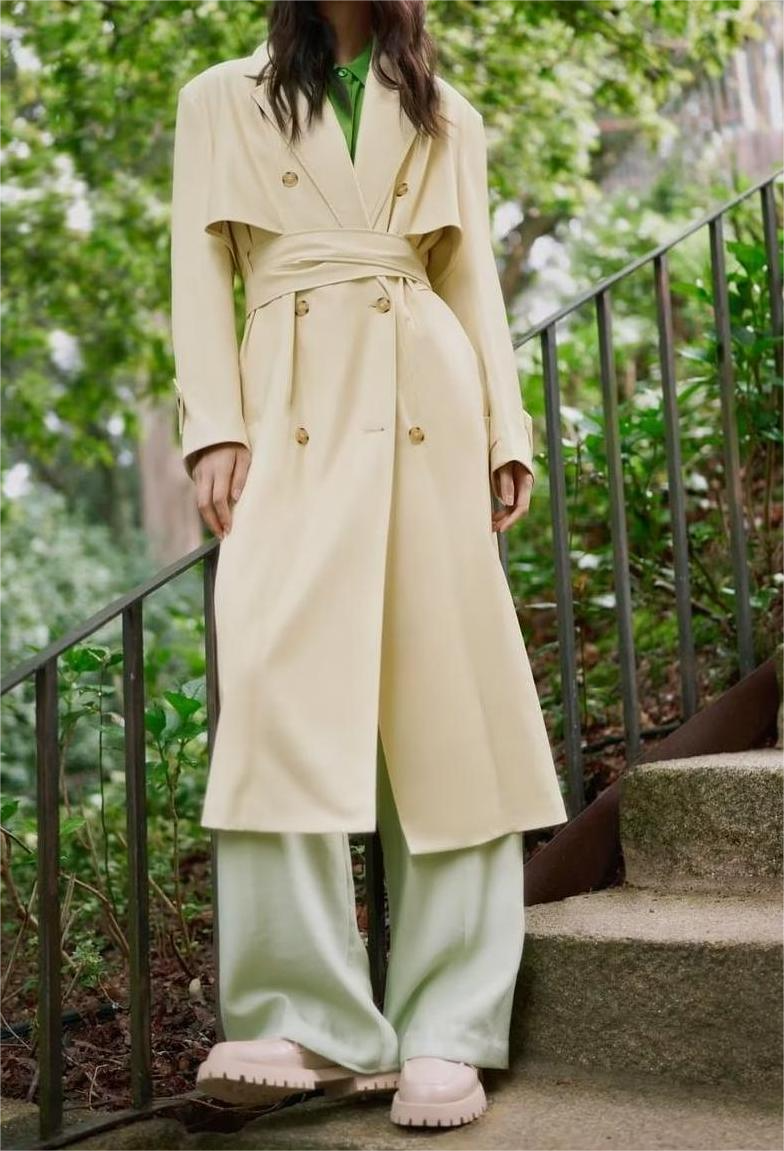 Faux Leather Belt Windbreaker Trench Coat