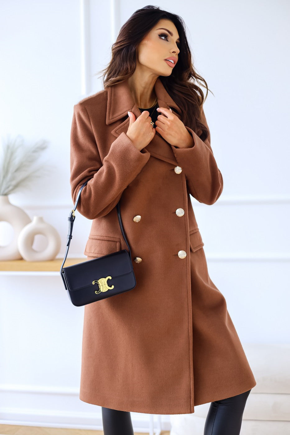 Woolen Long Sleeve Collared Coat