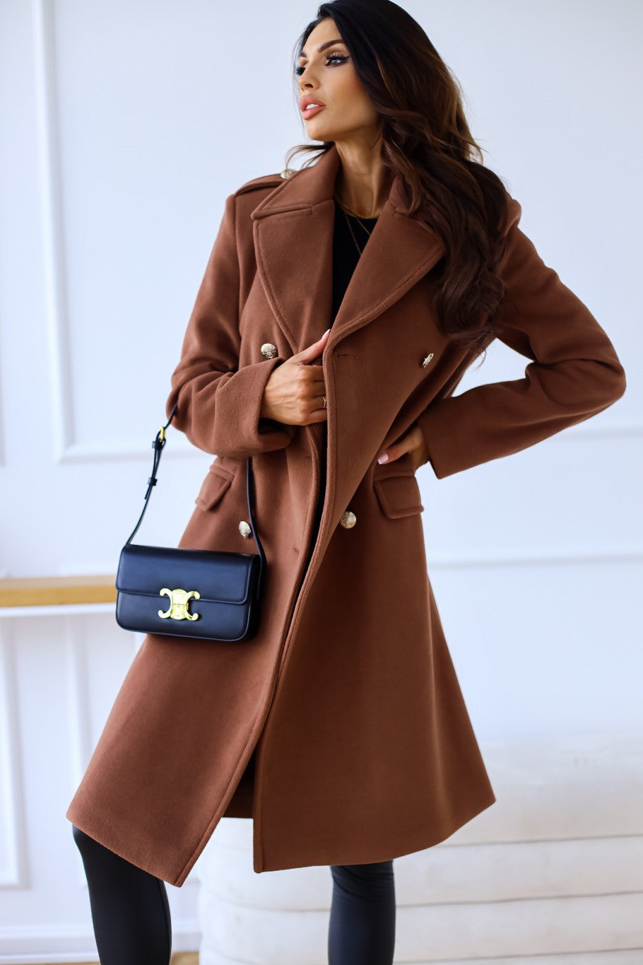 Woolen Long Sleeve Collared Coat