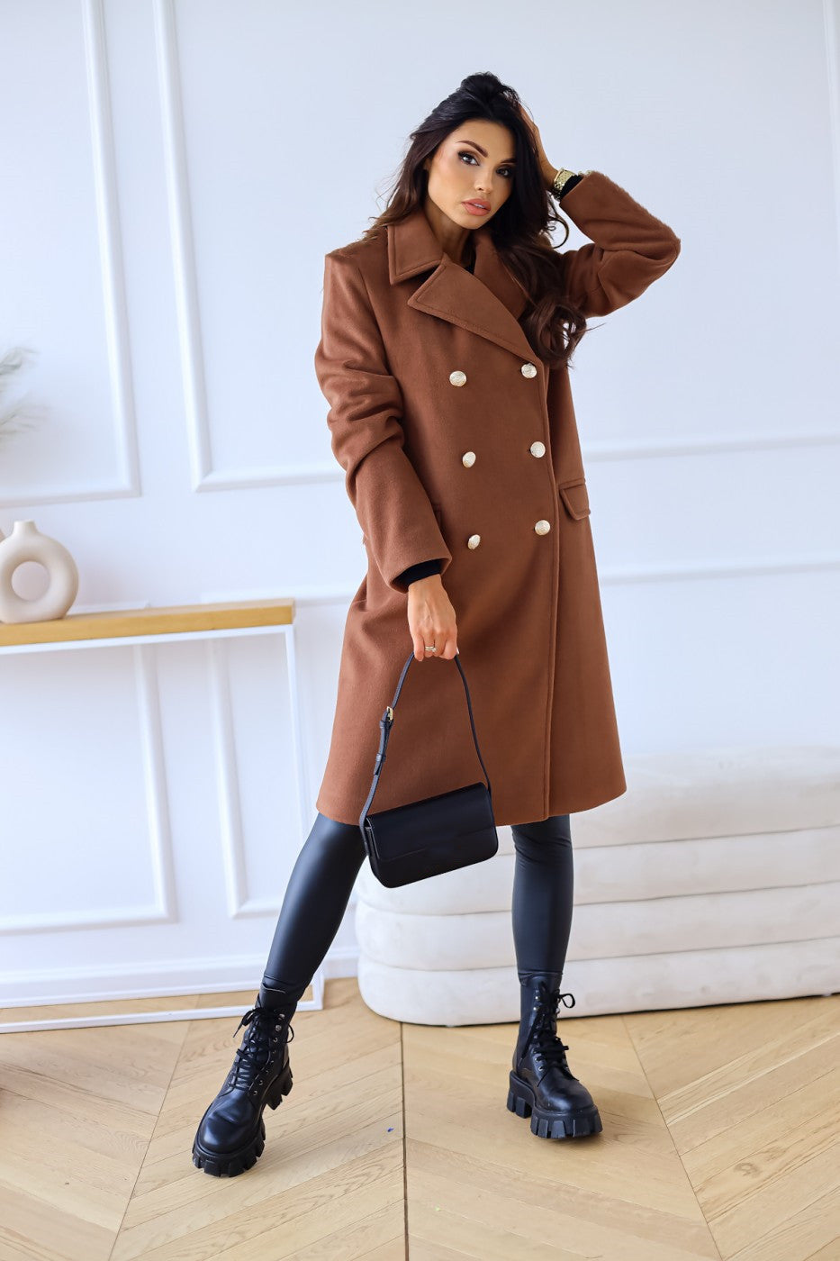 Woolen Long Sleeve Collared Coat