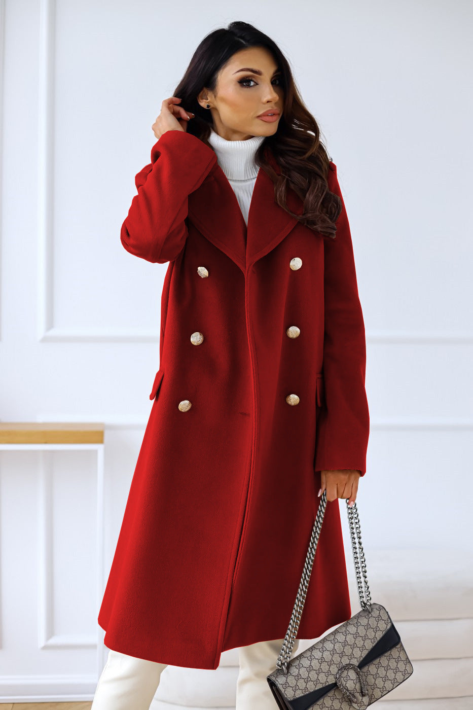 Woolen Long Sleeve Collared Coat