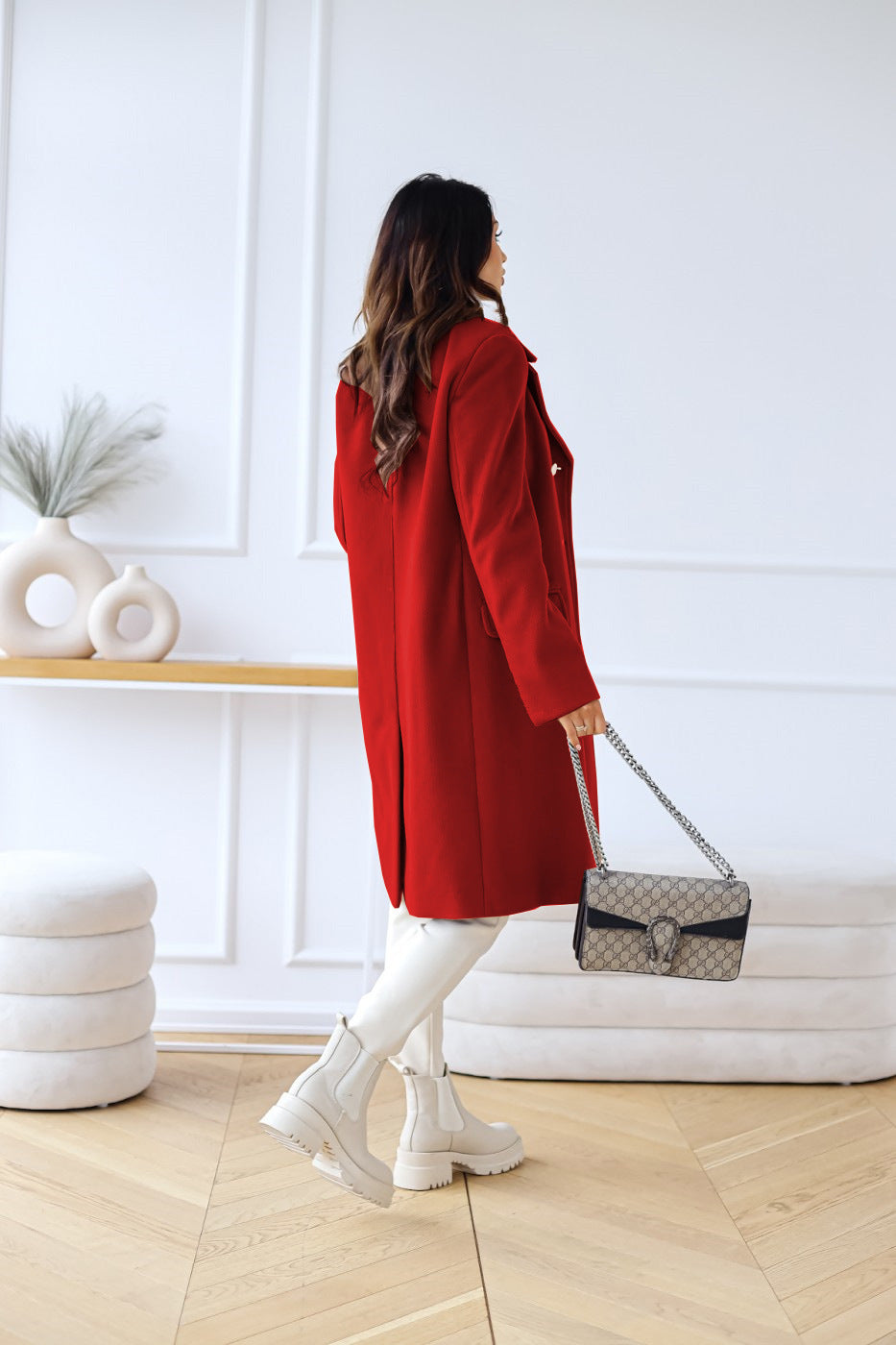 Woolen Long Sleeve Collared Coat