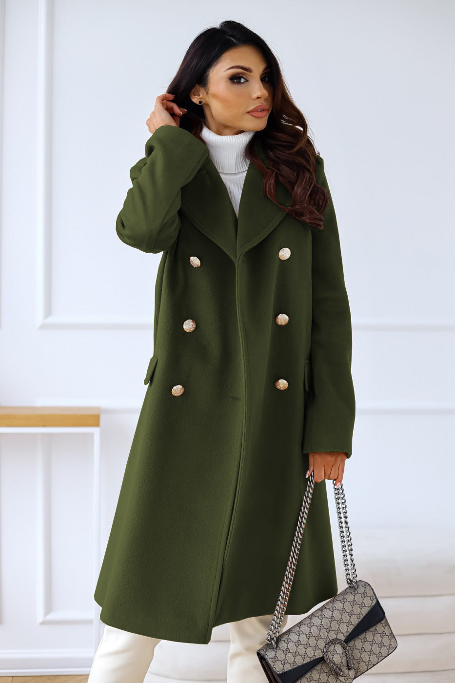 Woolen Long Sleeve Collared Coat