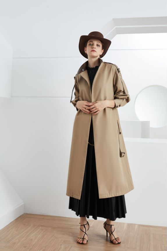Leather Patchwork Two-Color Trench Coat