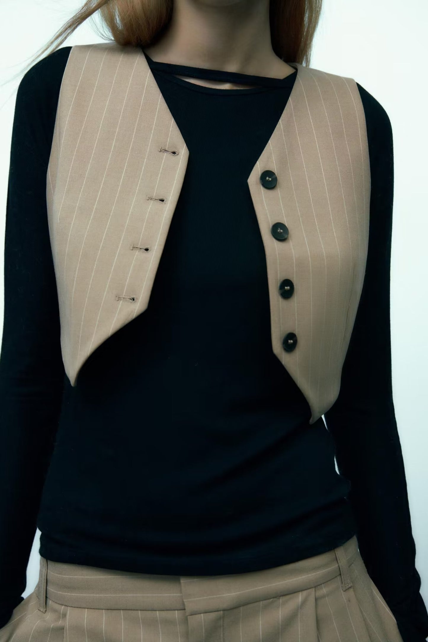 V-neck Stripe Short Vest Jacket