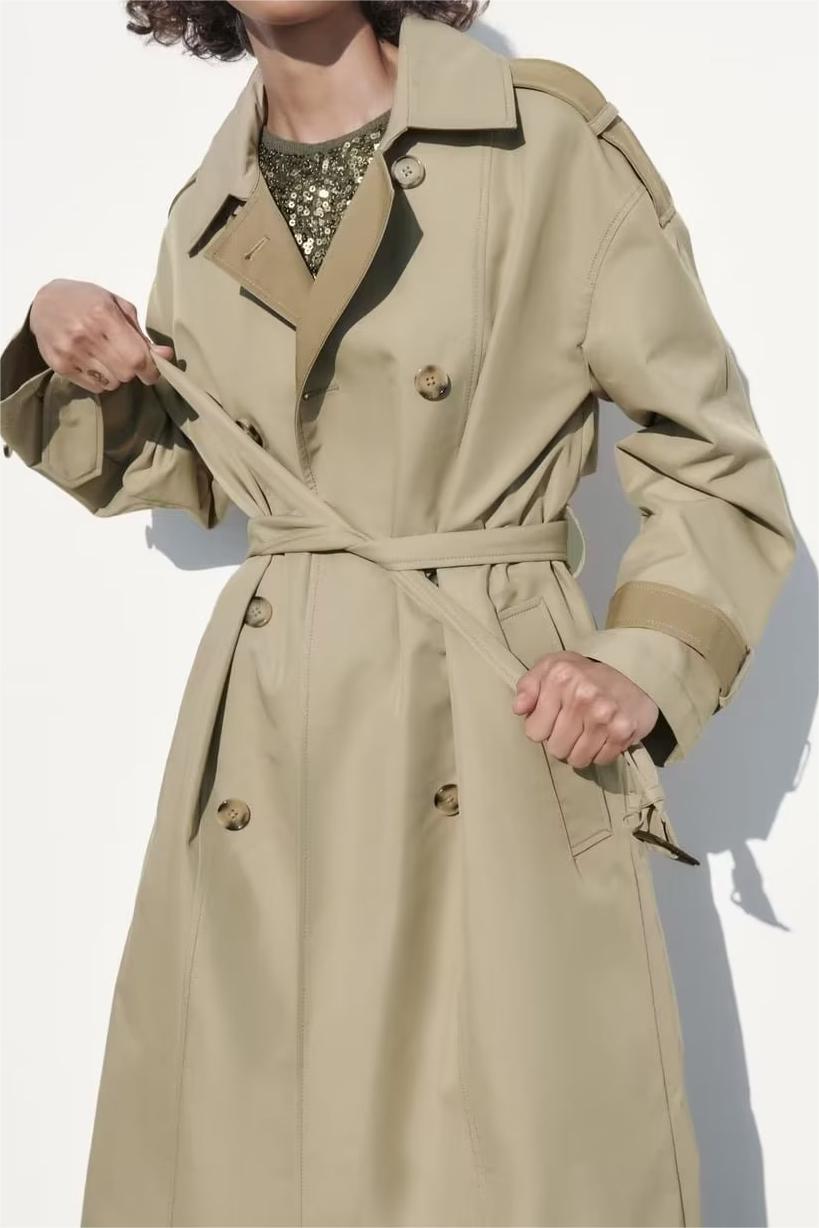 Contrast Color Loose Trench Coat