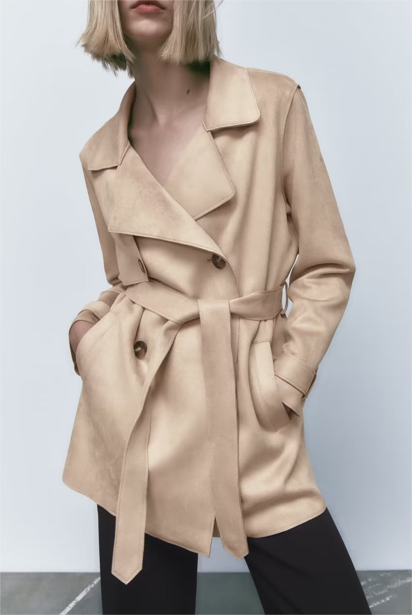 Suede Texture Trench Coat