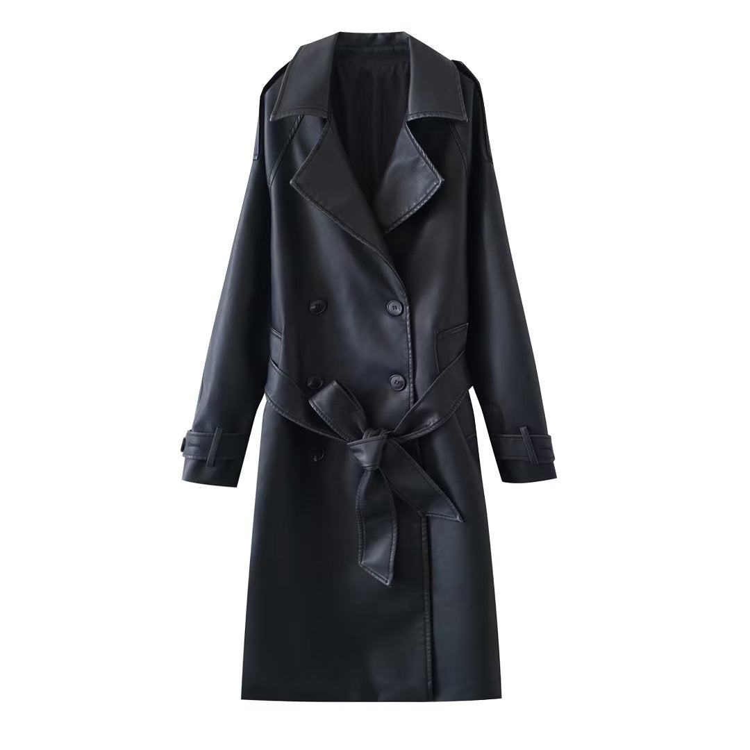 Leather Slim Mid-Length Trench Coat