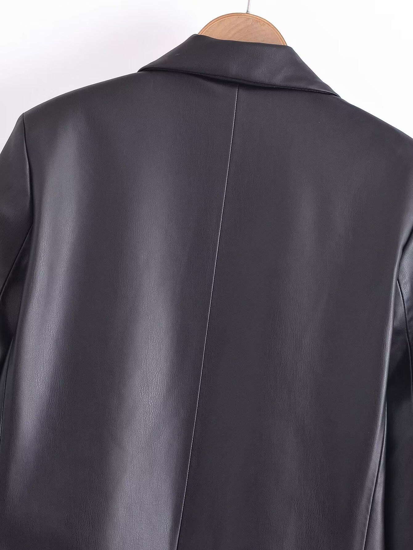 Faux Leather Long Sleeve Overcoat