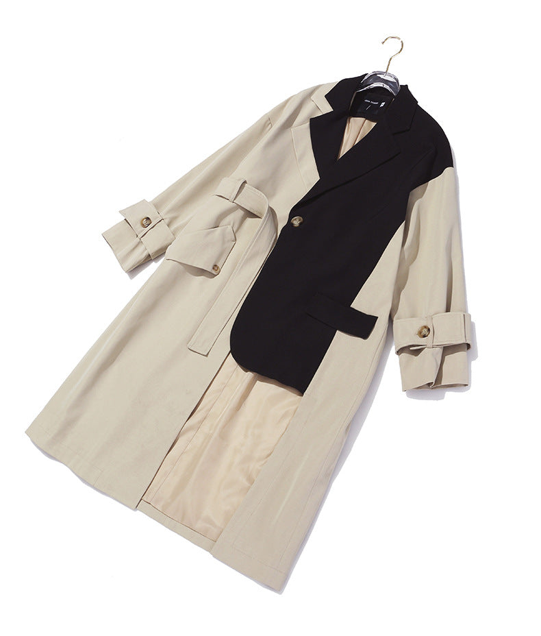 Patchwork Asymmetric Trench Coat Blazer