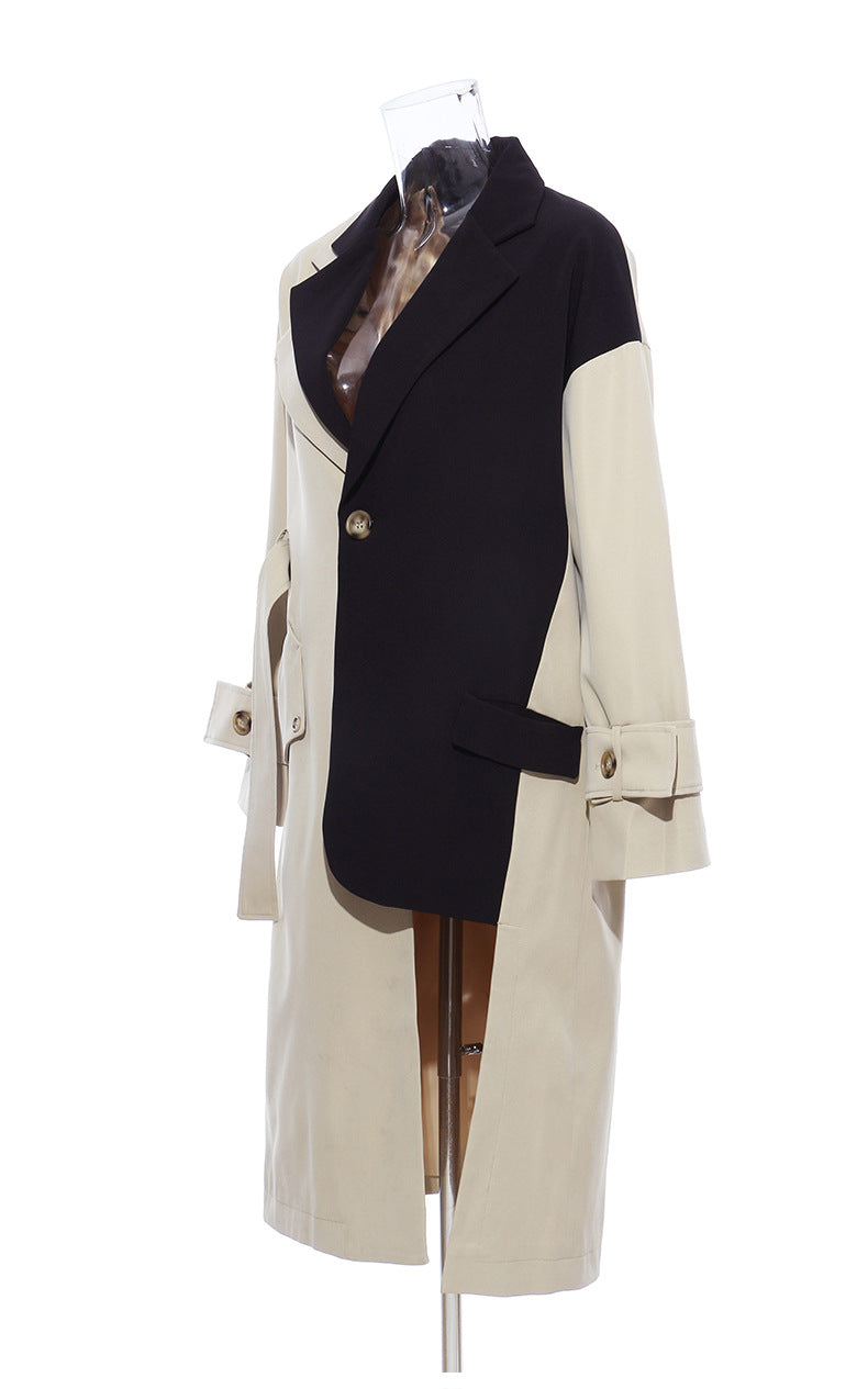 Patchwork Asymmetric Trench Coat Blazer