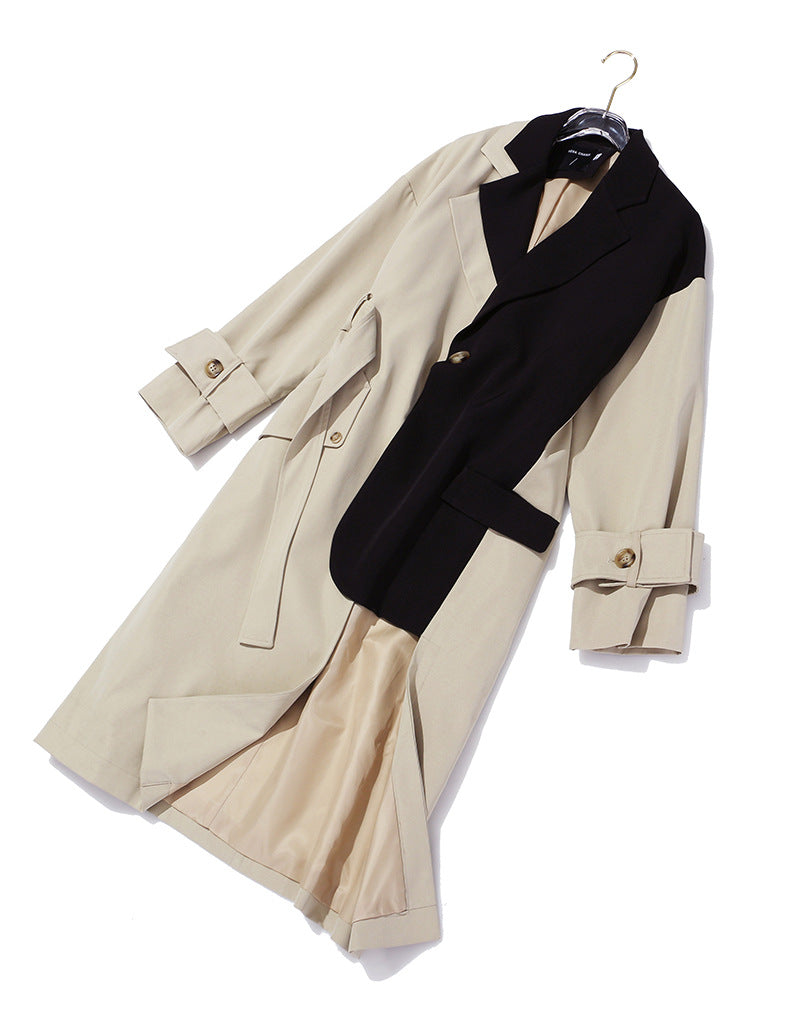 Patchwork Asymmetric Trench Coat Blazer