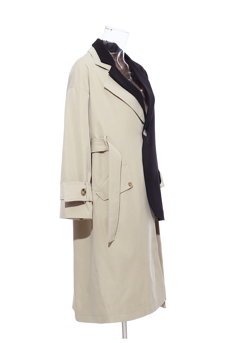 Patchwork Asymmetric Trench Coat Blazer