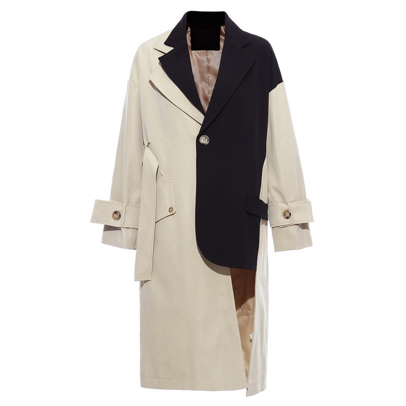 Patchwork Asymmetric Trench Coat Blazer
