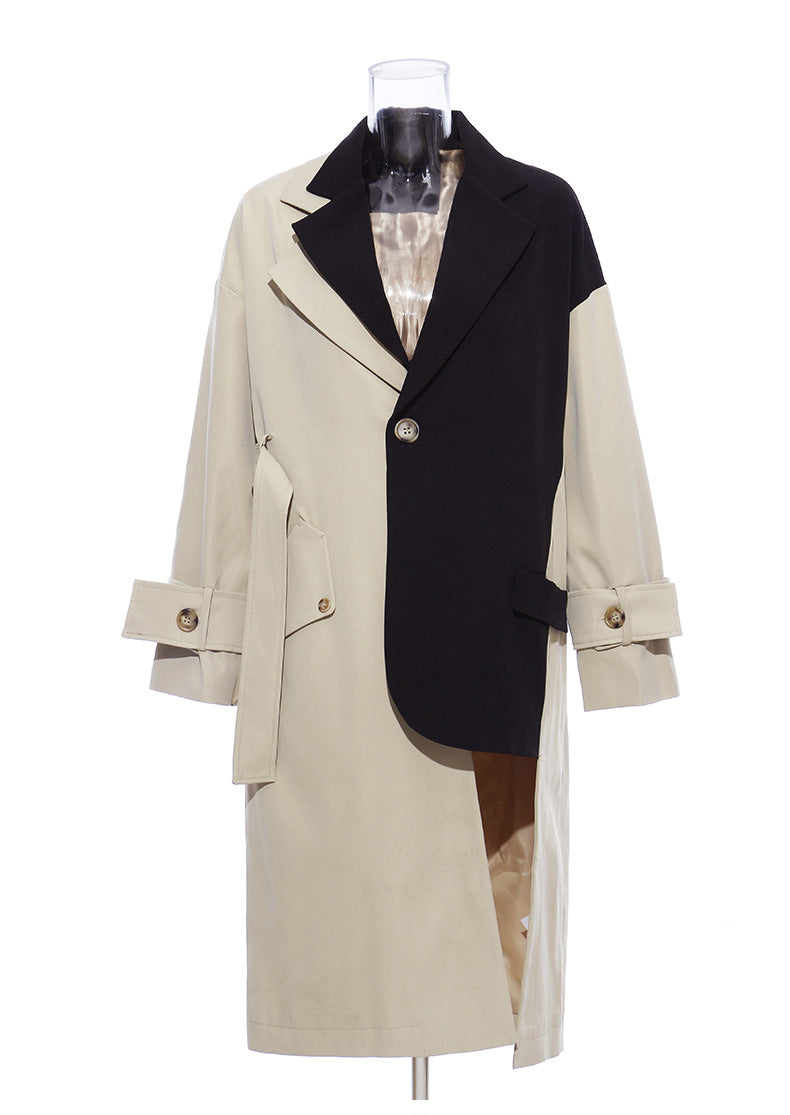 Patchwork Asymmetric Trench Coat Blazer