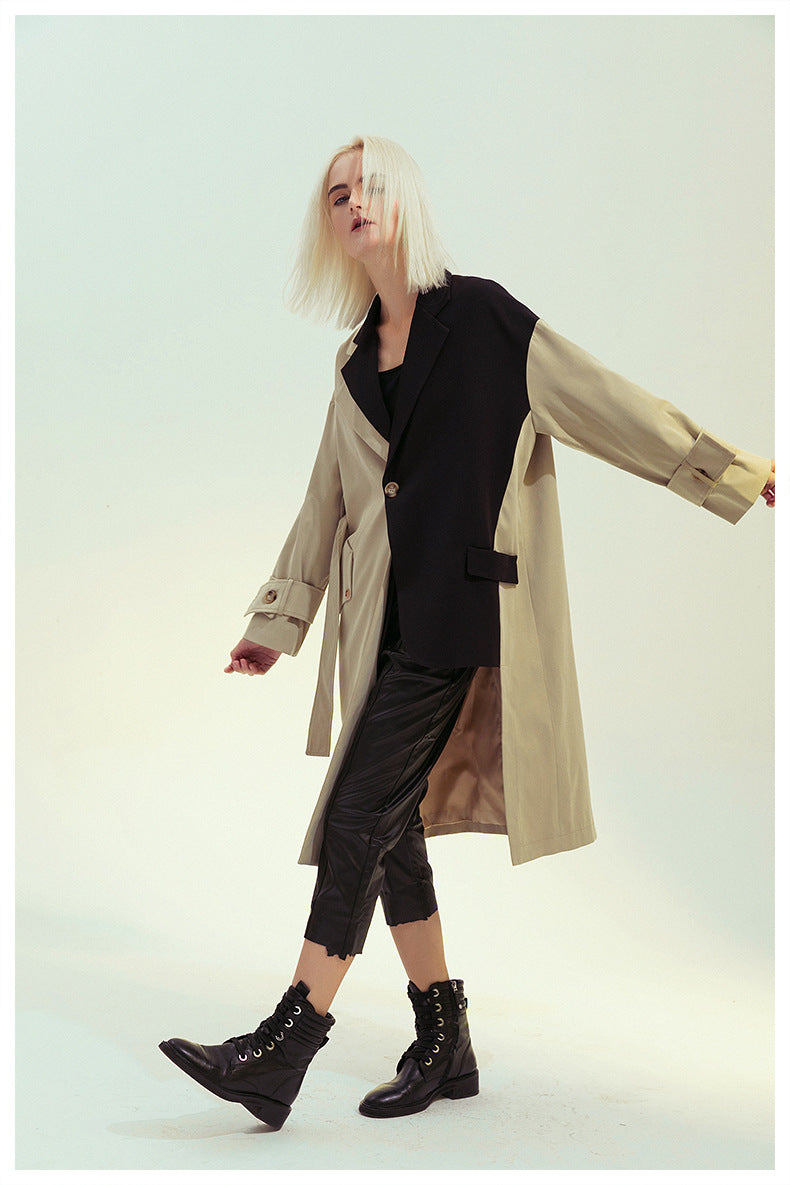 Patchwork Asymmetric Trench Coat Blazer