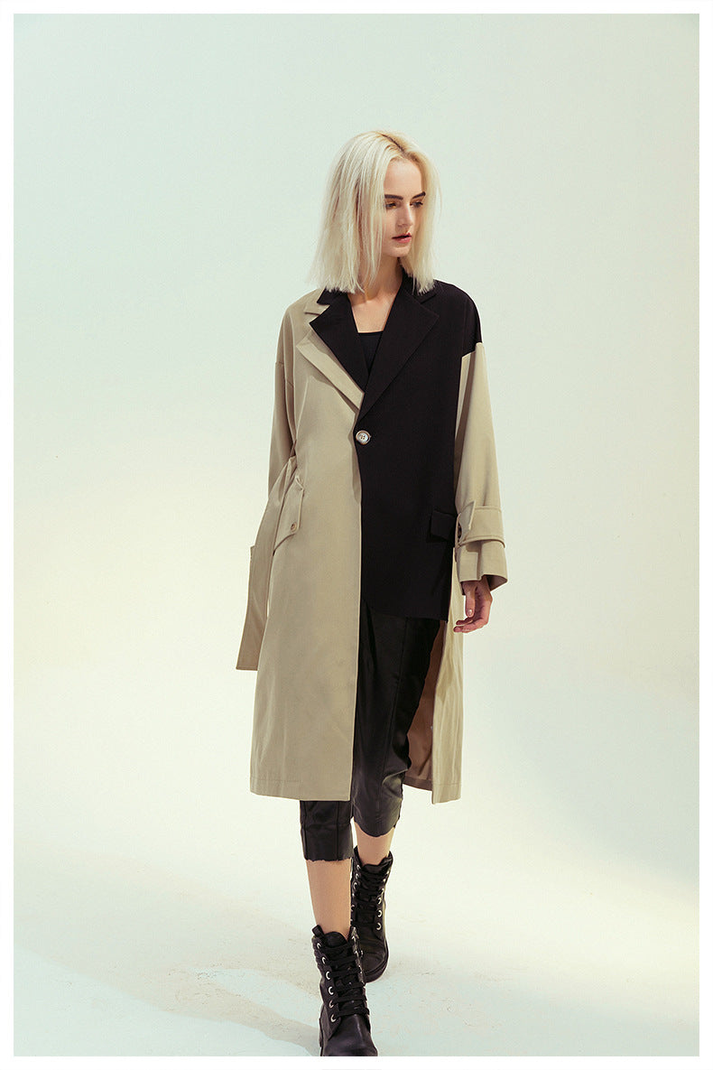 Patchwork Asymmetric Trench Coat Blazer