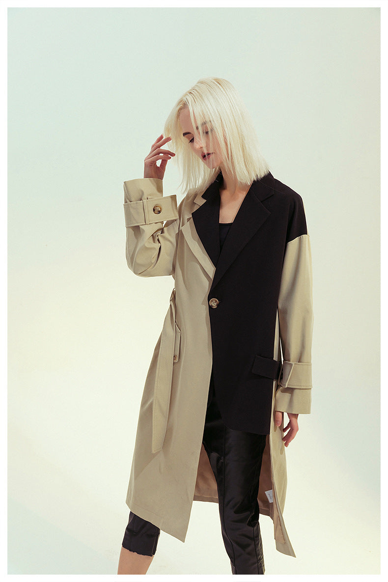 Patchwork Asymmetric Trench Coat Blazer
