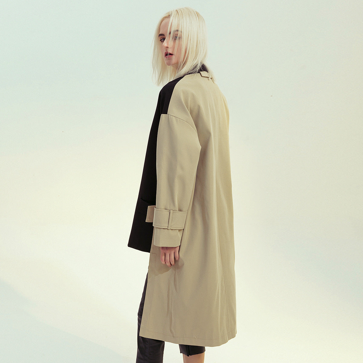 Patchwork Asymmetric Trench Coat Blazer