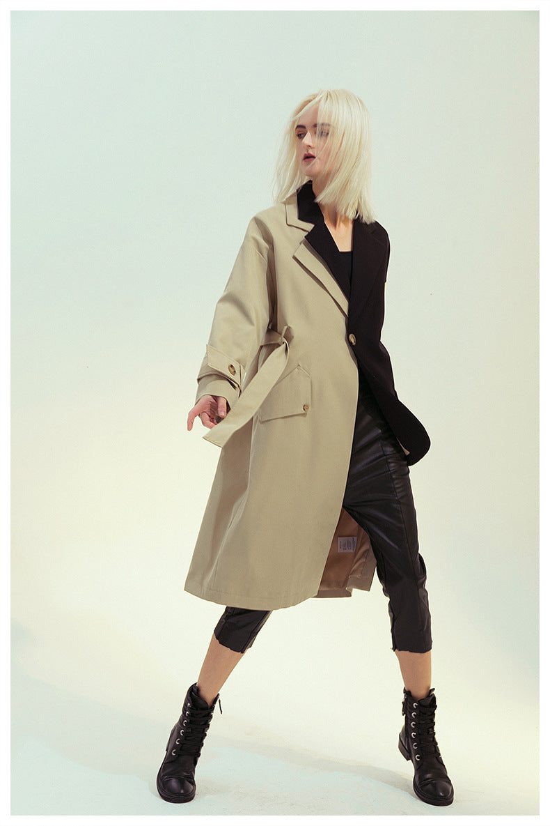 Patchwork Asymmetric Trench Coat Blazer
