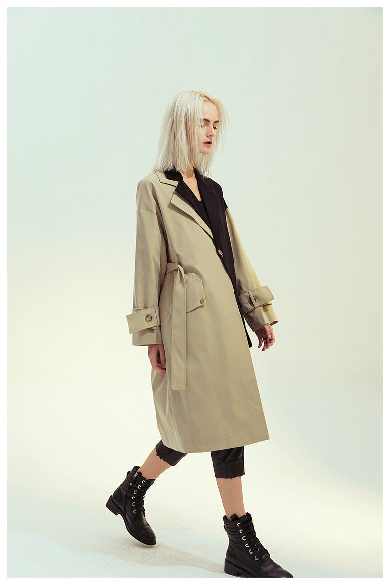 Patchwork Asymmetric Trench Coat Blazer