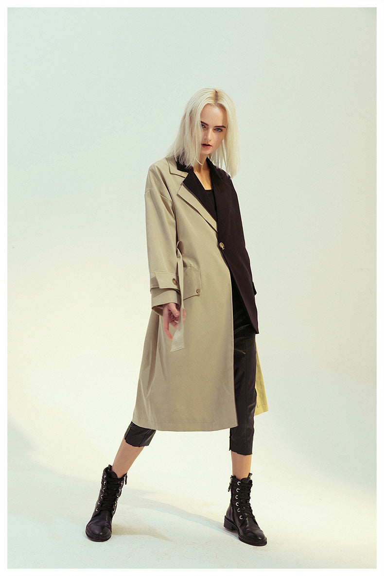 Patchwork Asymmetric Trench Coat Blazer