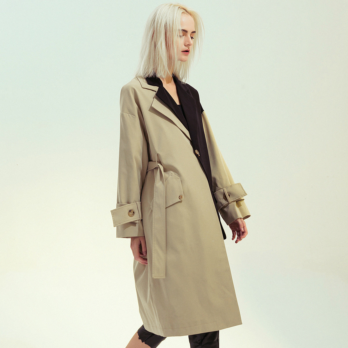 Patchwork Asymmetric Trench Coat Blazer