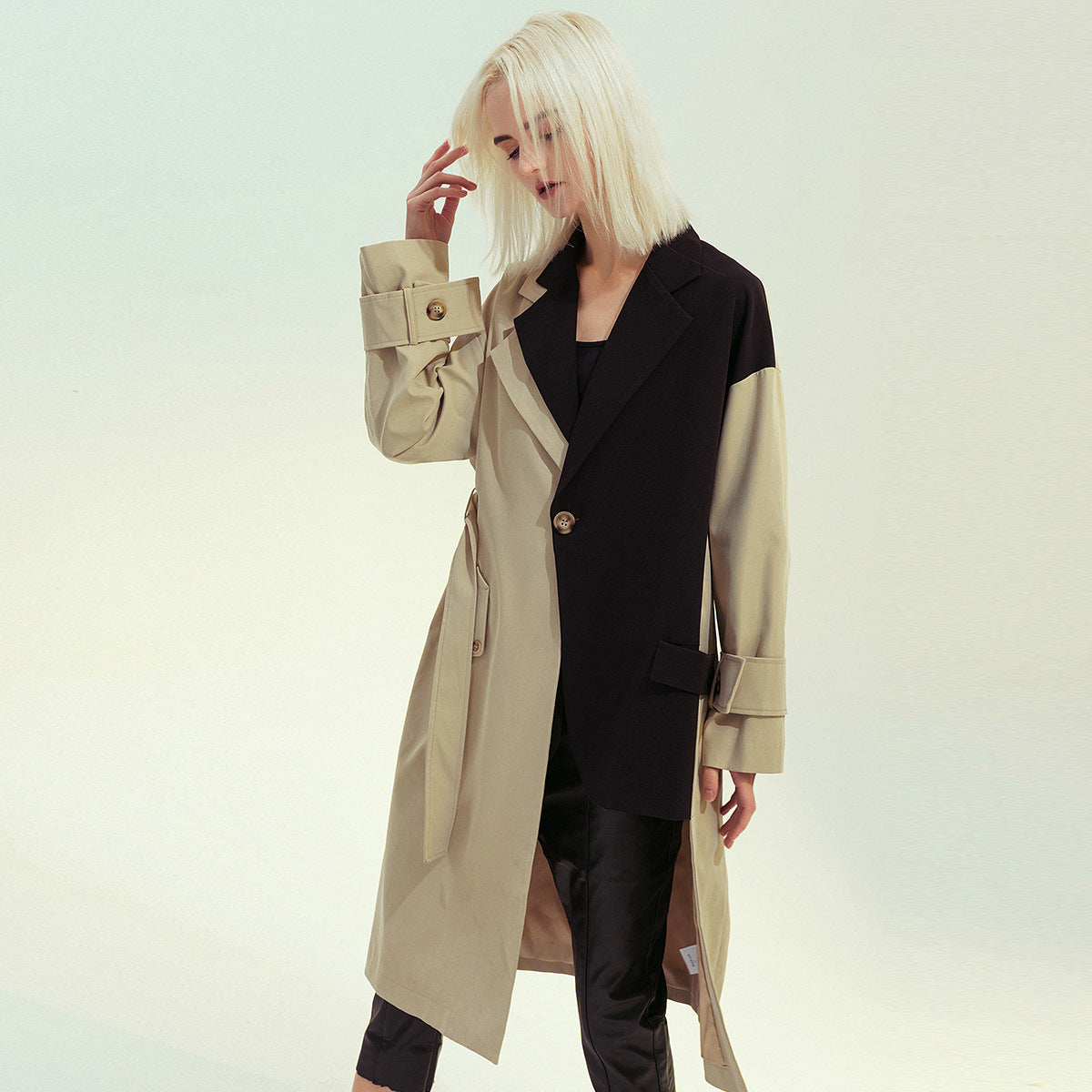 Patchwork Asymmetric Trench Coat Blazer