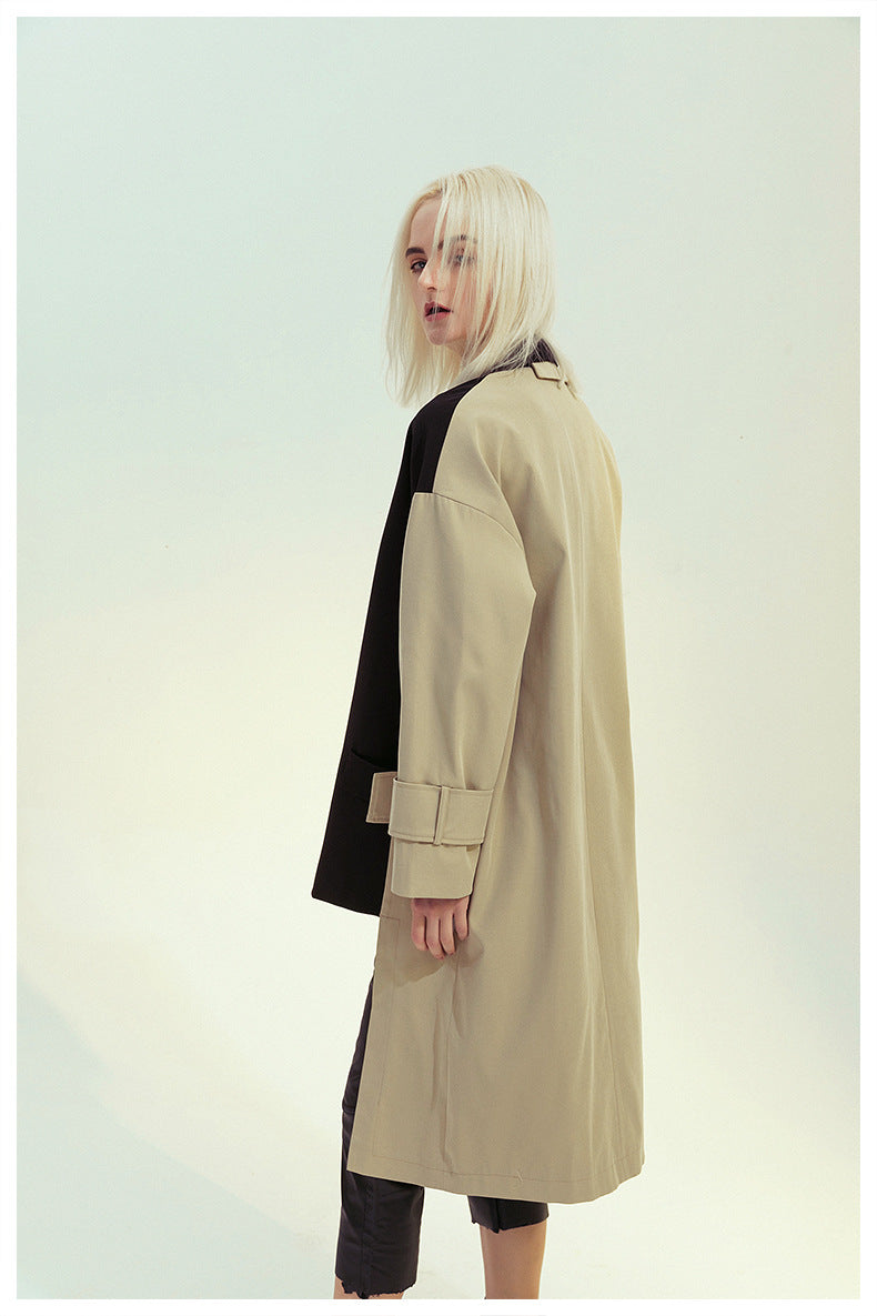 Patchwork Asymmetric Trench Coat Blazer