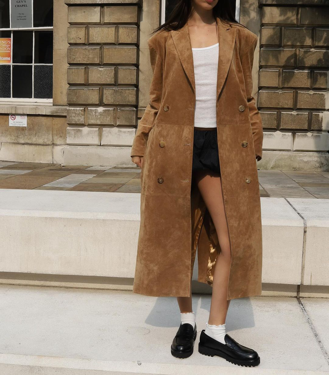 Suede Long Trench Coat