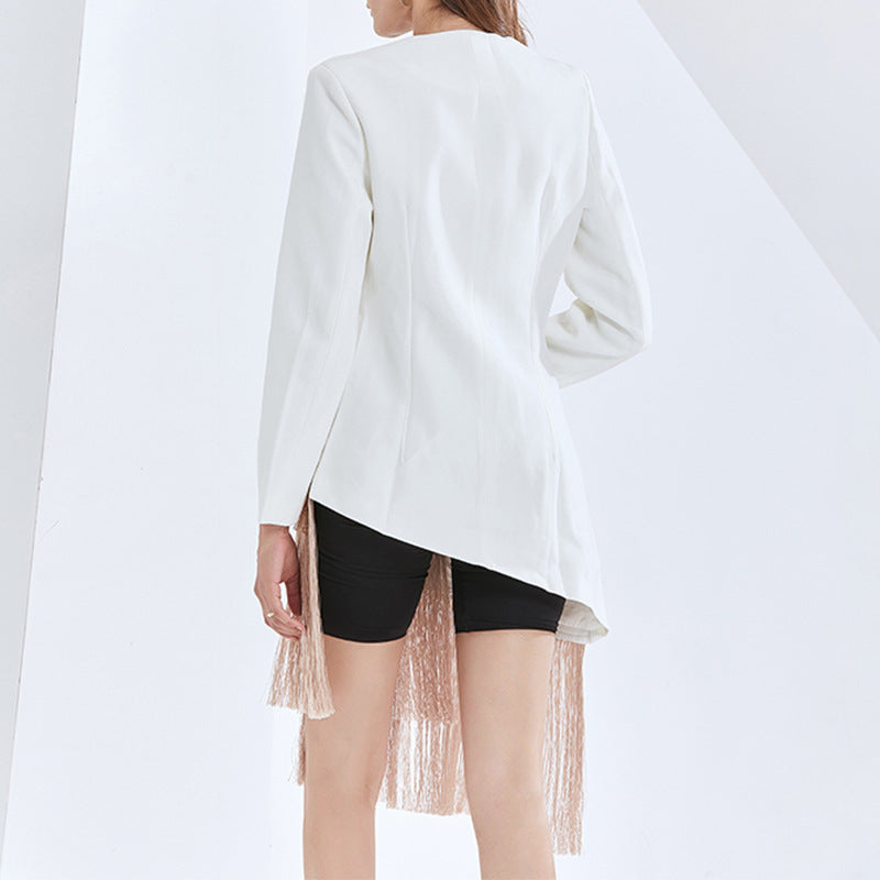 Tassel Trim Embroidered Blazer