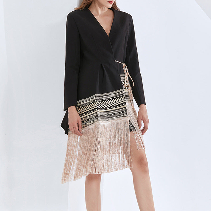 Tassel Trim Embroidered Blazer