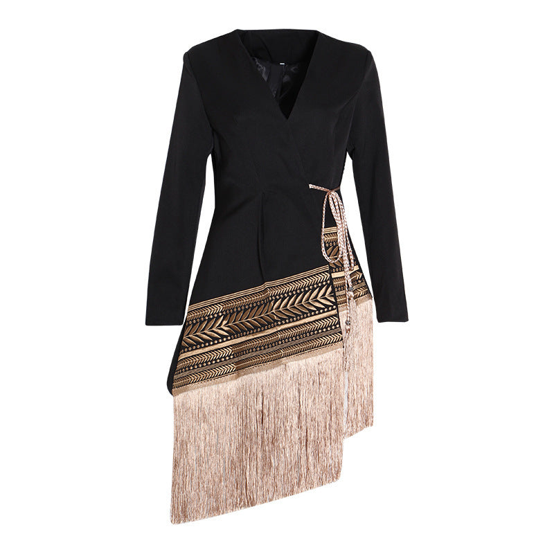 Tassel Trim Embroidered Blazer