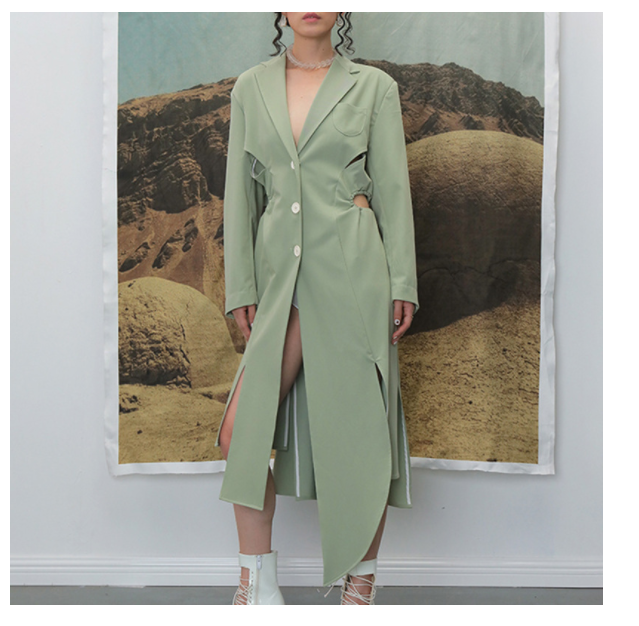 Matcha Green Slim Trench Coat Blazer