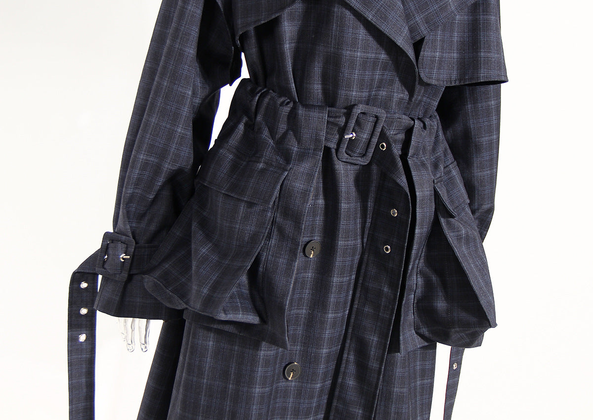 Plaid Waist Belt Trench Coat