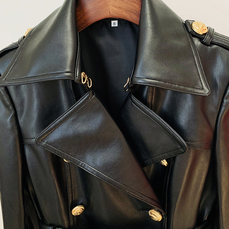 Leather Double Breasted Trench Coat