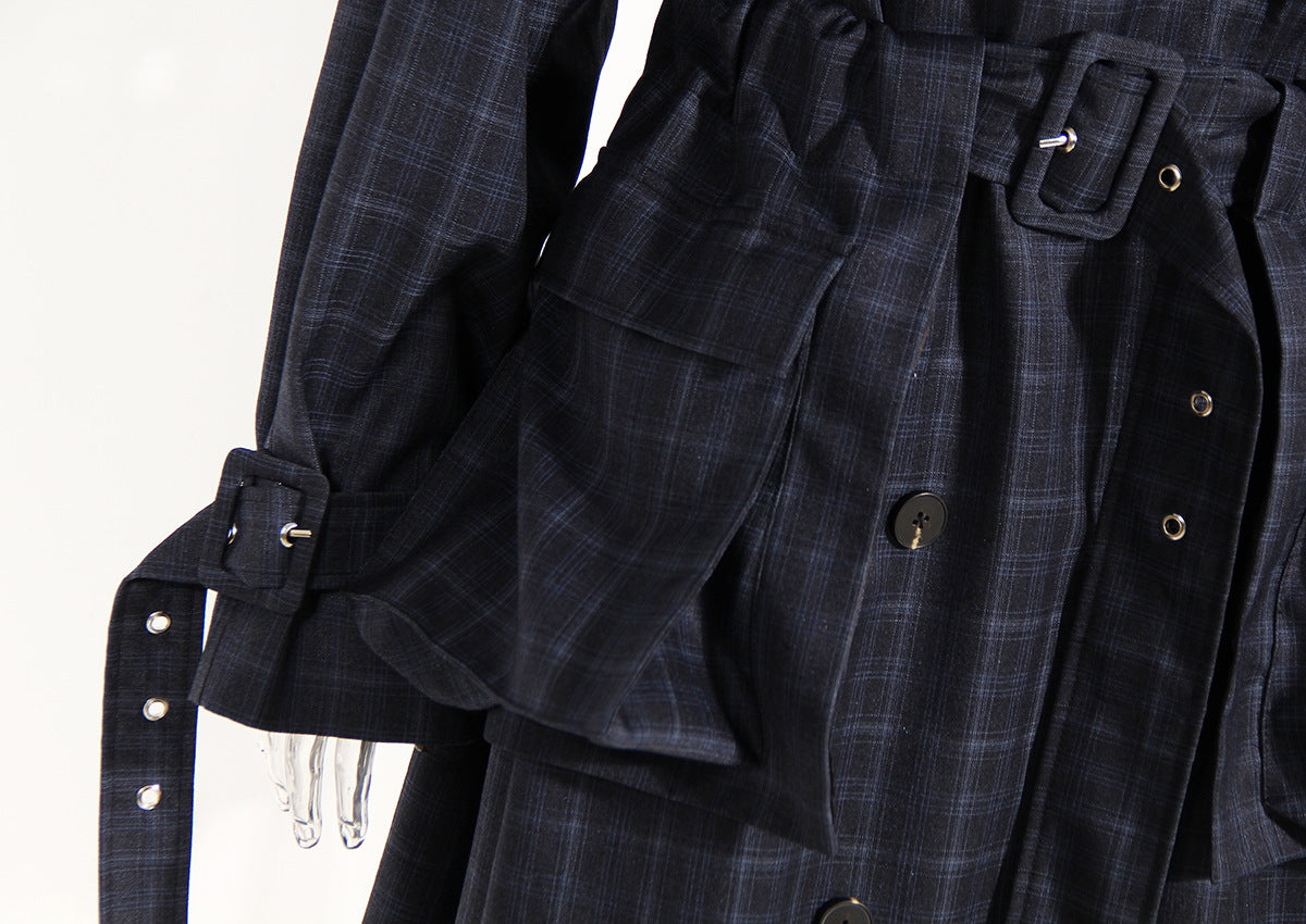 Plaid Waist Belt Trench Coat