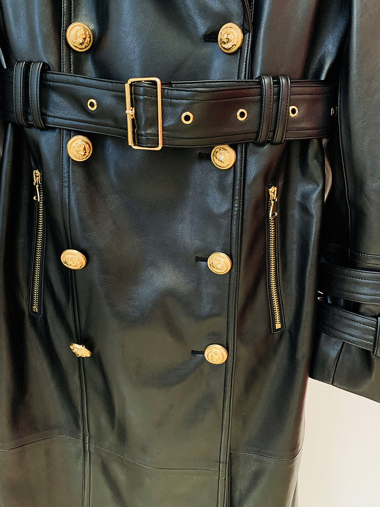 Leather Double Breasted Trench Coat