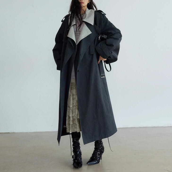 Contrast Color Casual Trench Coat