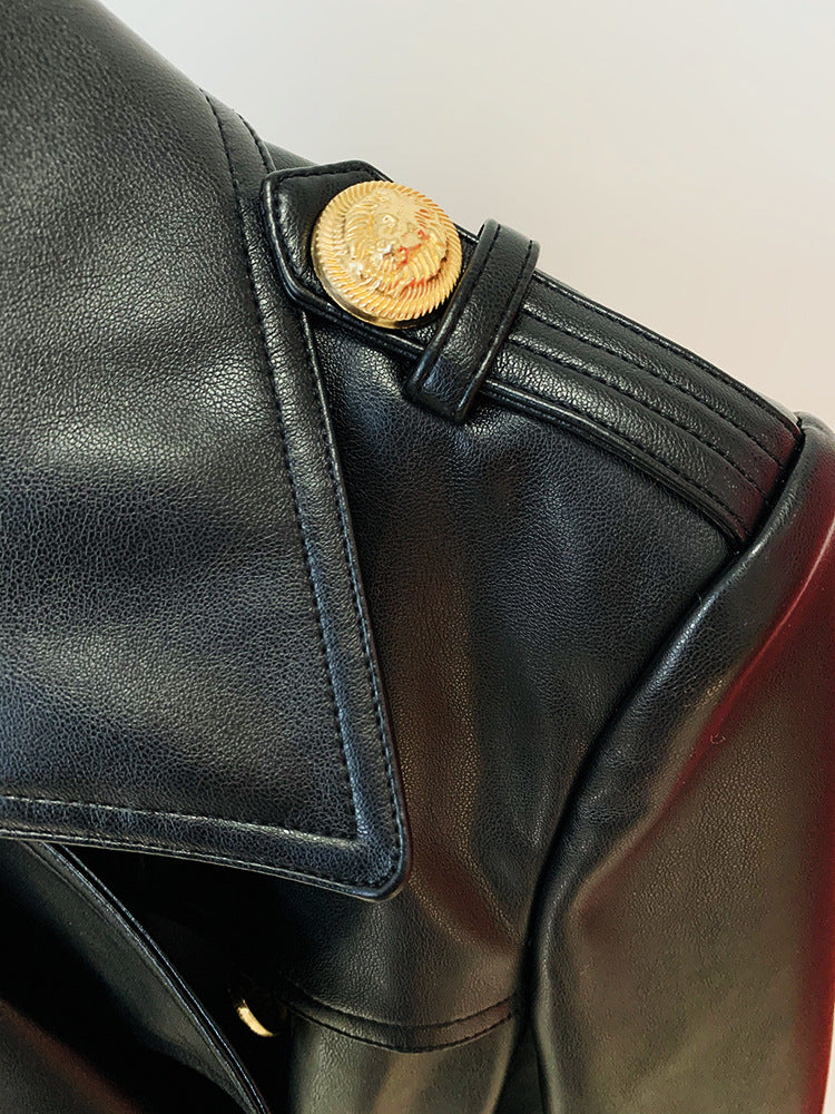 Leather Double Breasted Trench Coat