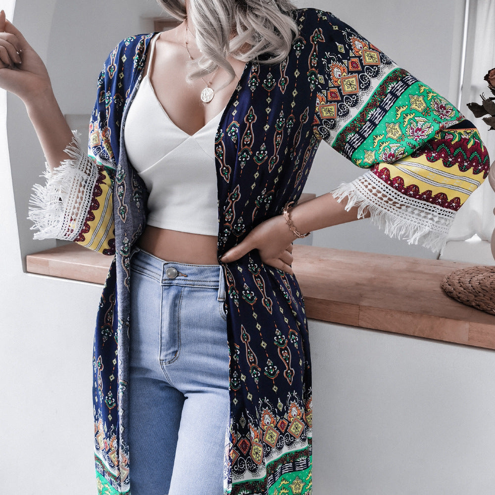 Rayon Floral Bell Sleeve Shirt Cover Up