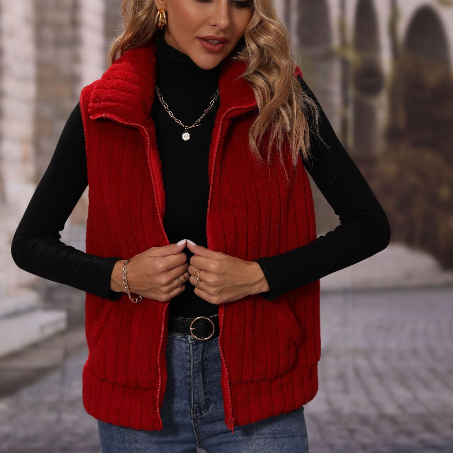 Striped Plush Casual Jacket