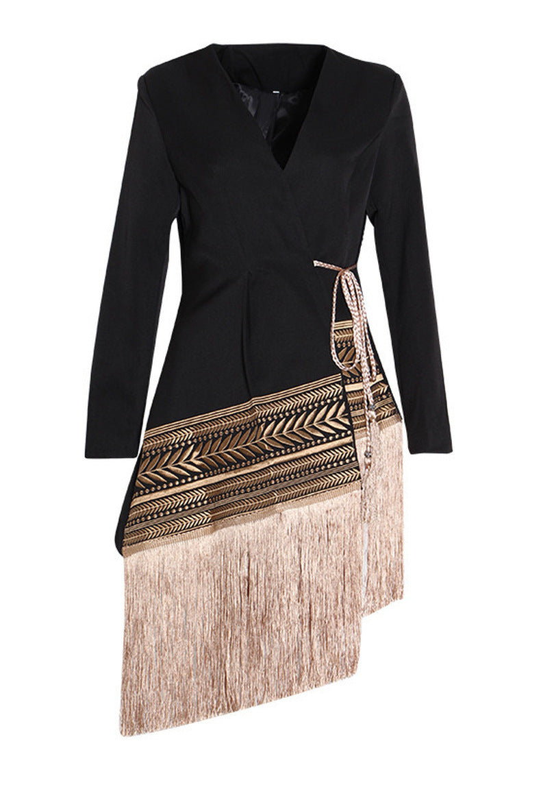 Tassel Trim Embroidered Blazer