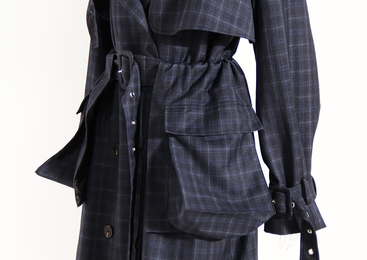 Plaid Waist Belt Trench Coat