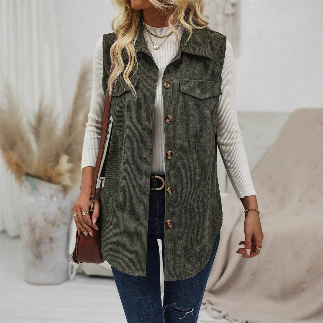 Corduroy Collared Vest Shacket