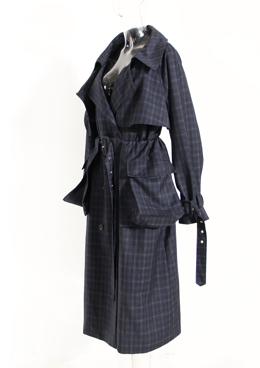 Plaid Waist Belt Trench Coat