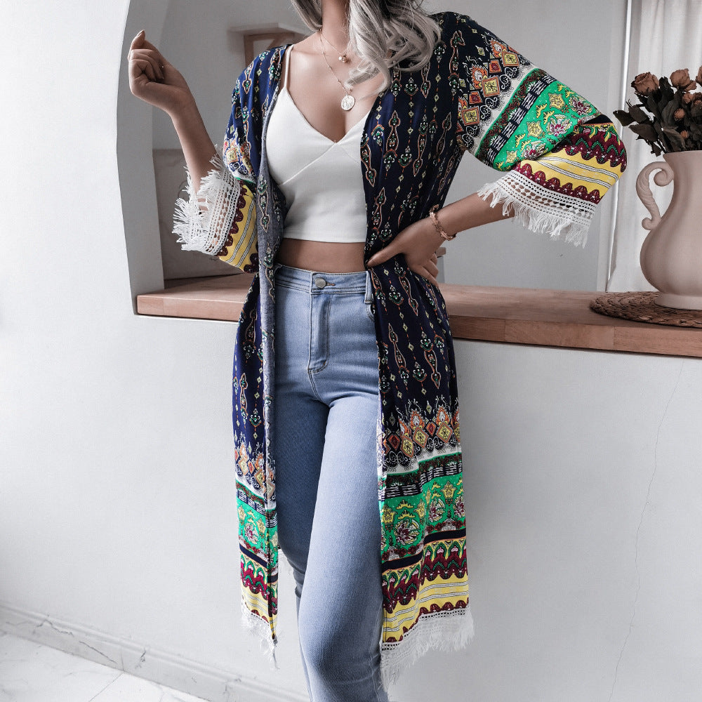 Rayon Floral Bell Sleeve Shirt Cover Up