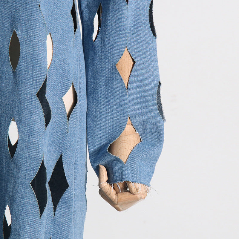 Denim Ripped Tassel Long Coat