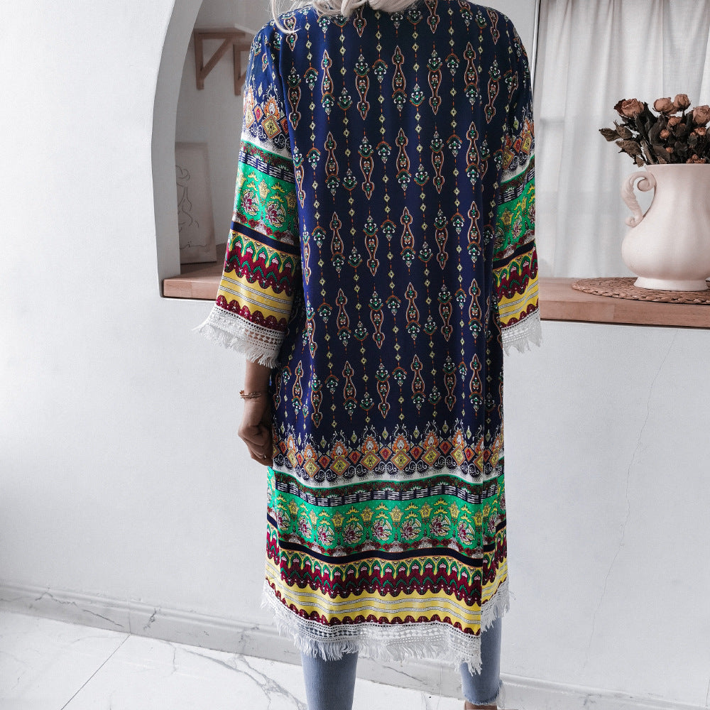 Rayon Floral Bell Sleeve Shirt Cover Up