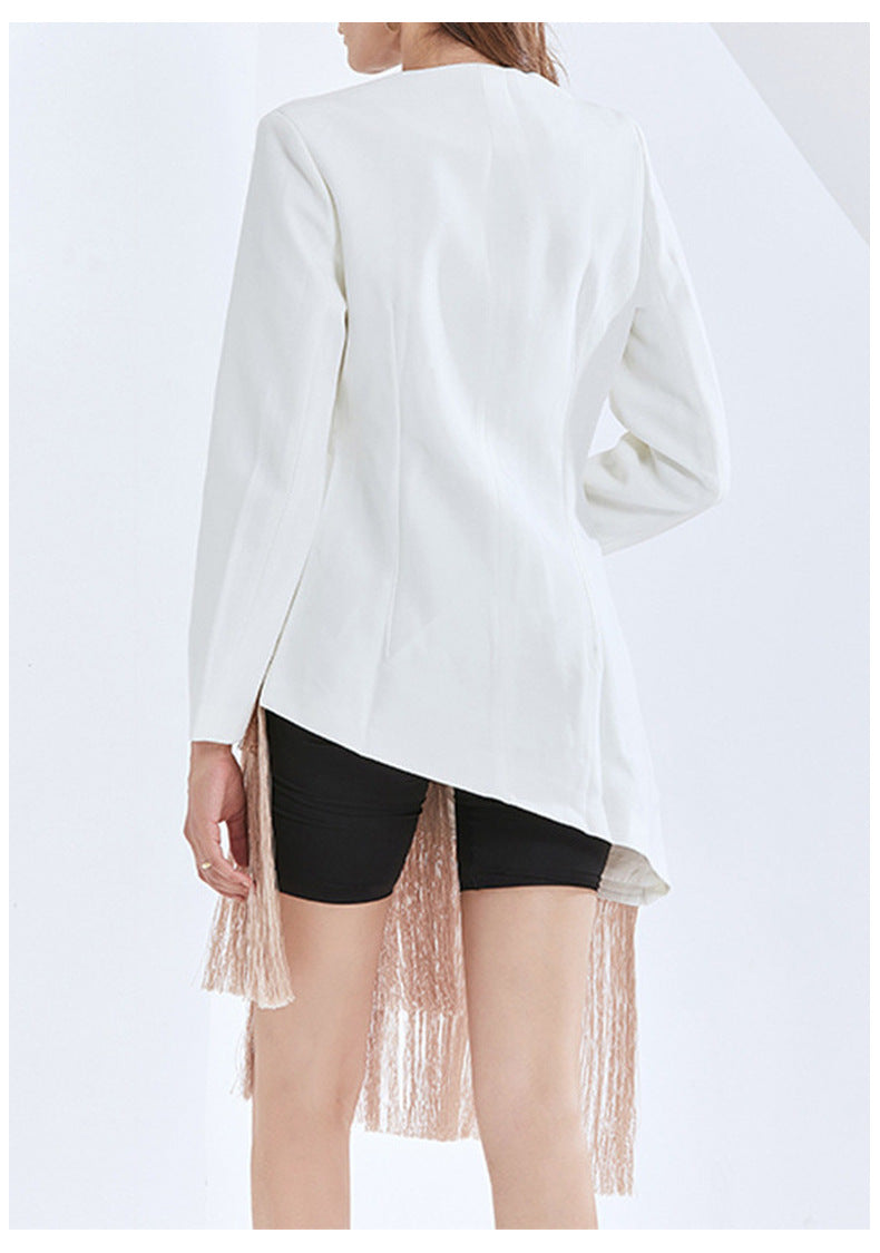 Tassel Trim Embroidered Blazer